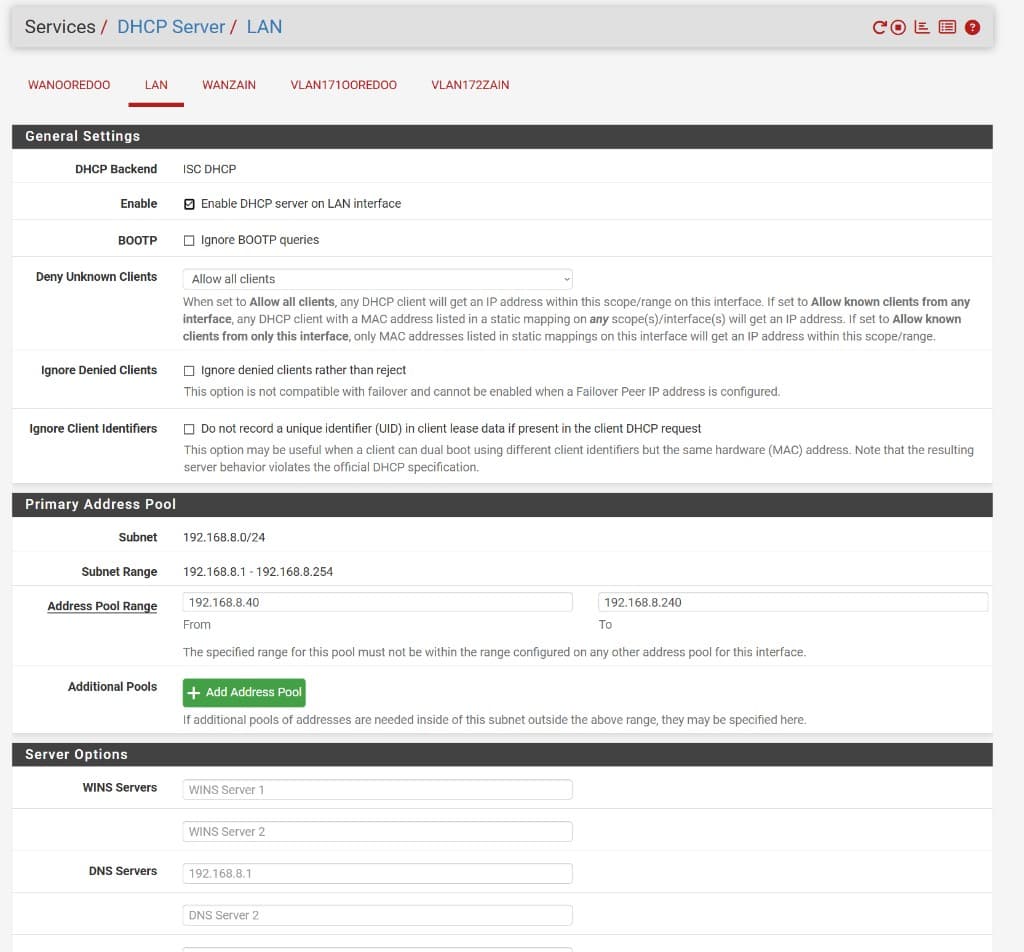 UTKGate Services DHCP Server LAN - address pool, server options, DNS and WINS for network configuration Kuwait