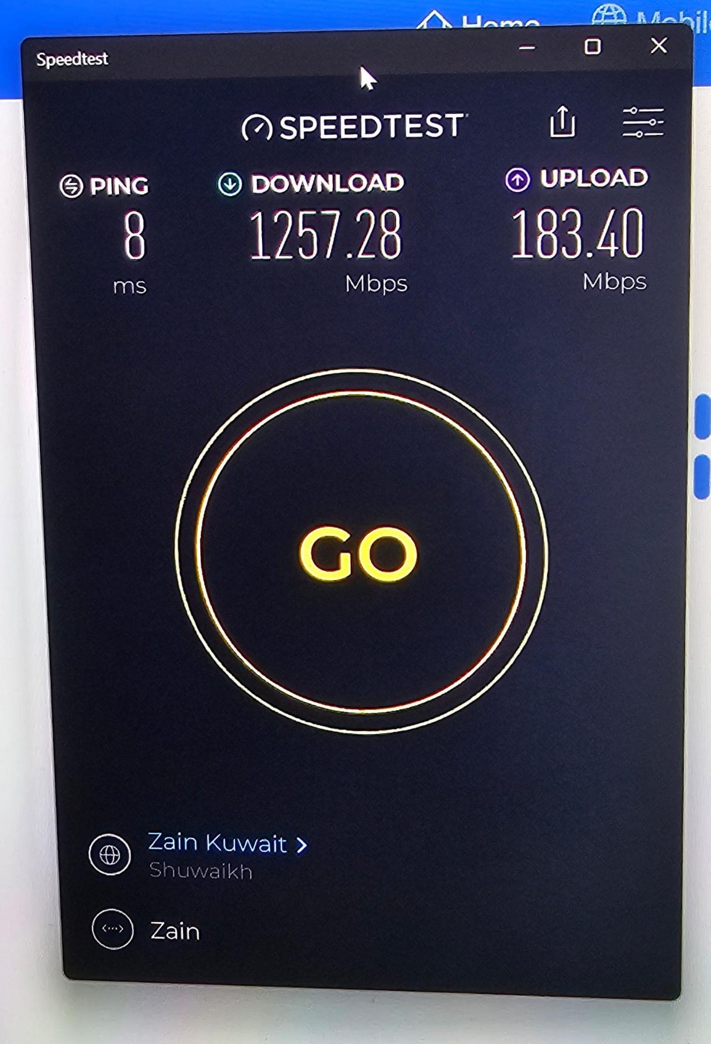 5.5G network speed test results on installed link in Kuwait