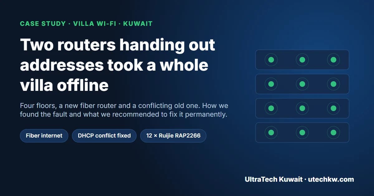Villa Wi-Fi Case Study: Fixing a DHCP Conflict After a New Fiber Router in Kuwait